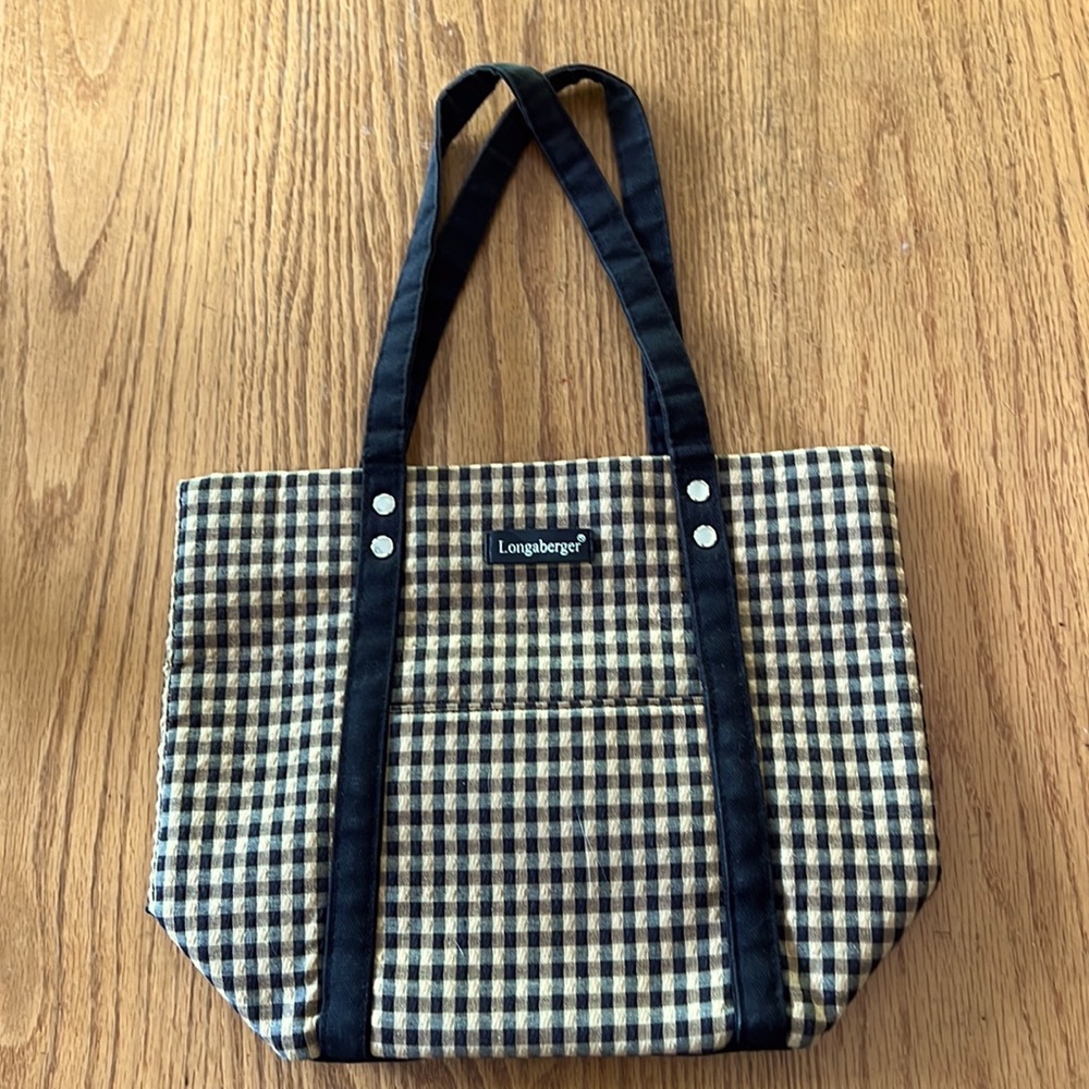 Longaberger plaid tote. Black/tan purse grandma core coastal grandma